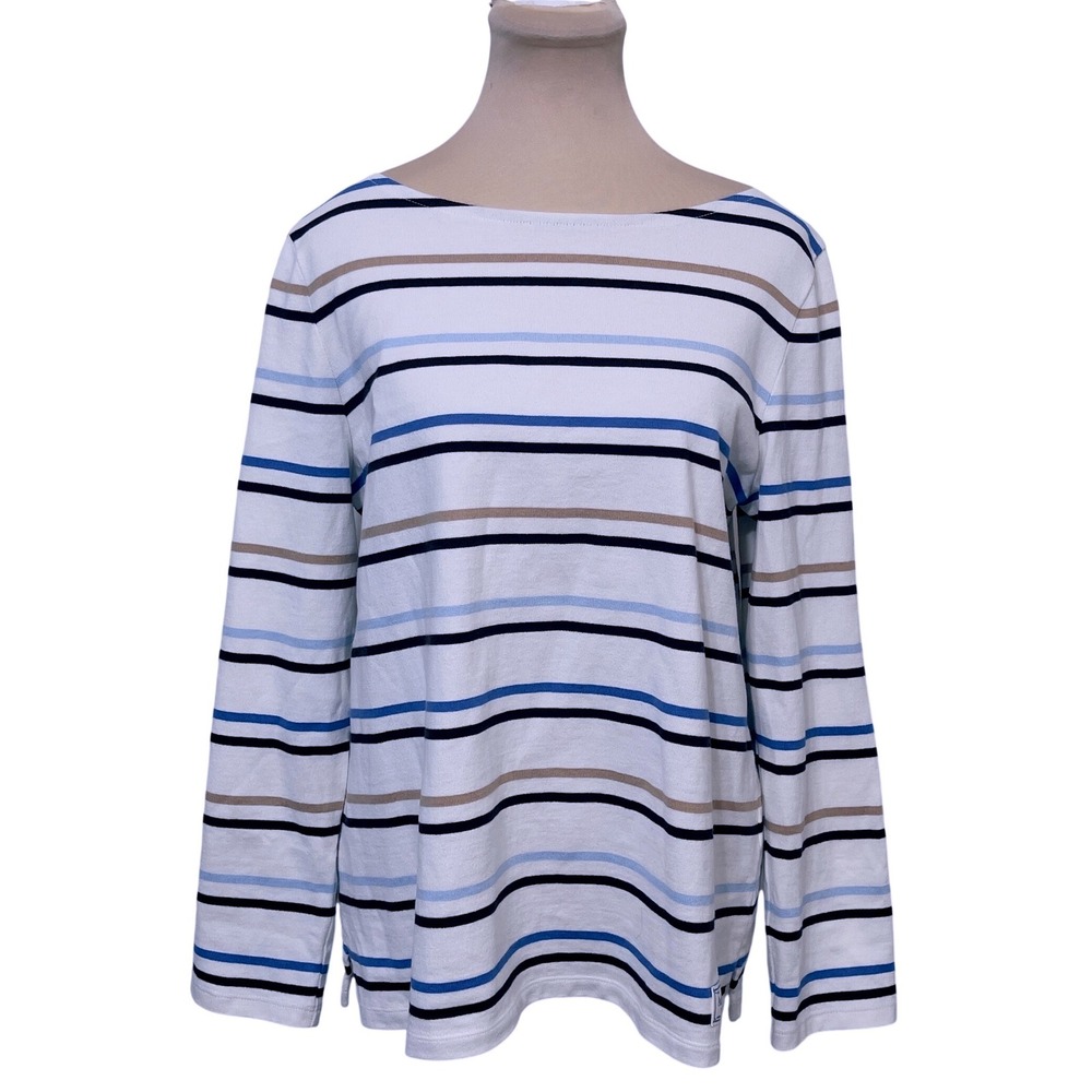 Talbots‎ Petite LP Authentic Striped Boatneck Nautical Preppy Top White Casual